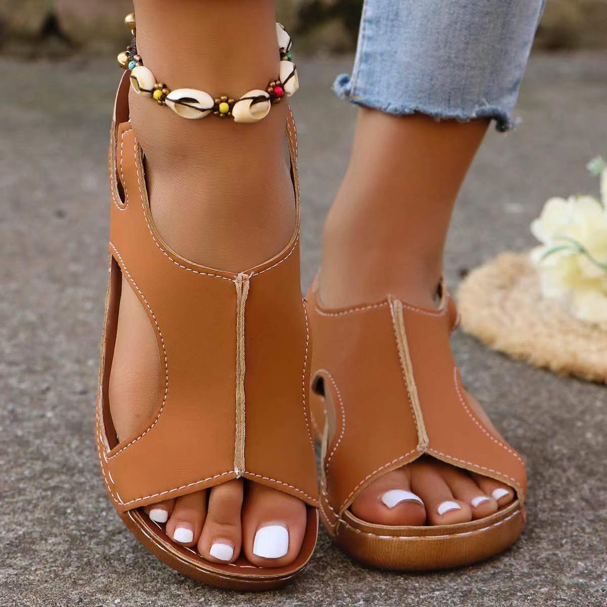 New Summer Wedges Sandals With Elastic Band Design Casual Fish Mouth Shoes For Women - Steellady