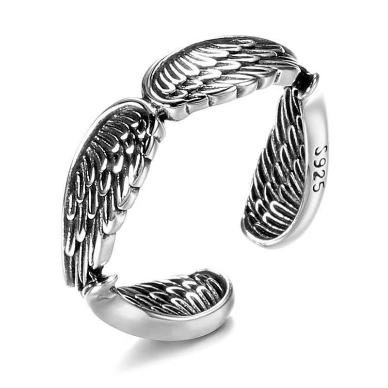 Love Couple Plain Silver Ring Angel Wings - Steellady