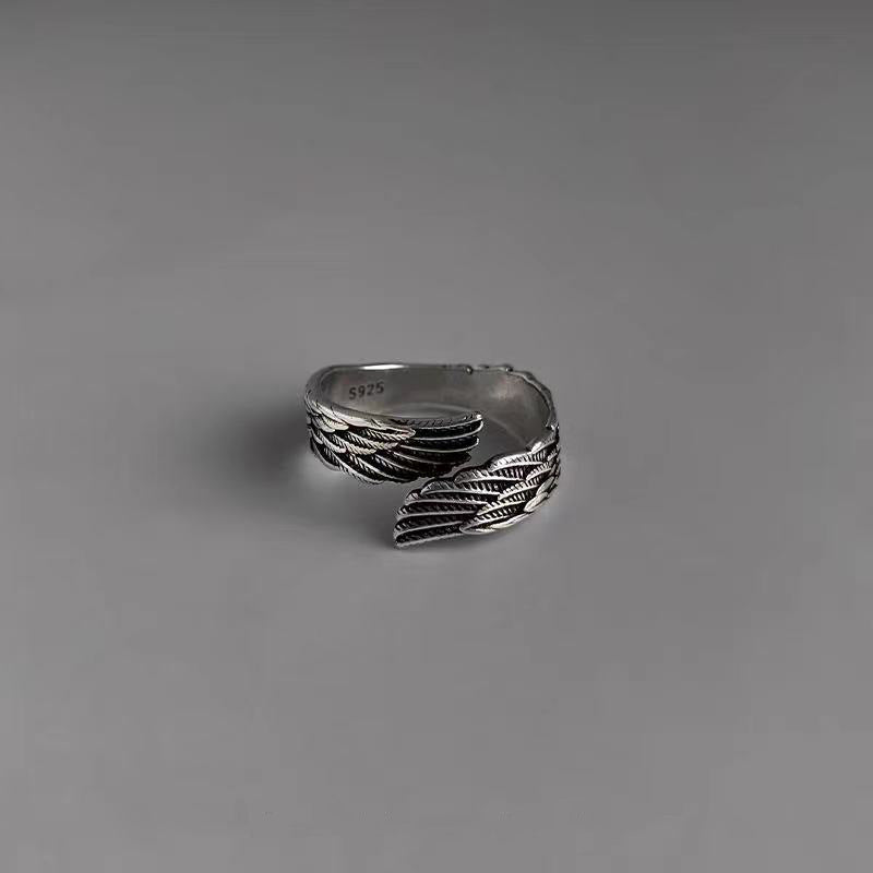 Love Couple Plain Silver Ring Angel Wings - Steellady